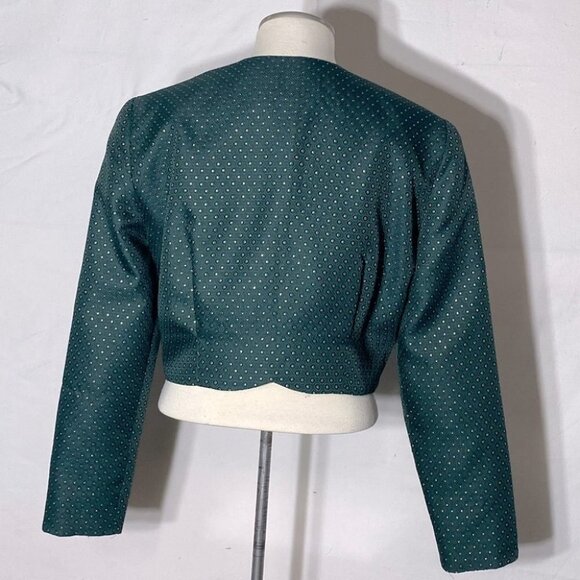 Vintage Longhorn Green Gold Western Cropped Open Front Jacket L - Picture 4 of 10
